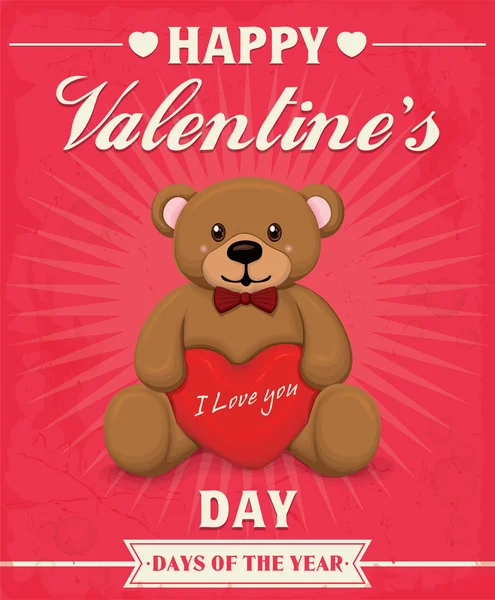 Vintage Valentine posterontwerp met teddy bear — Stockvector