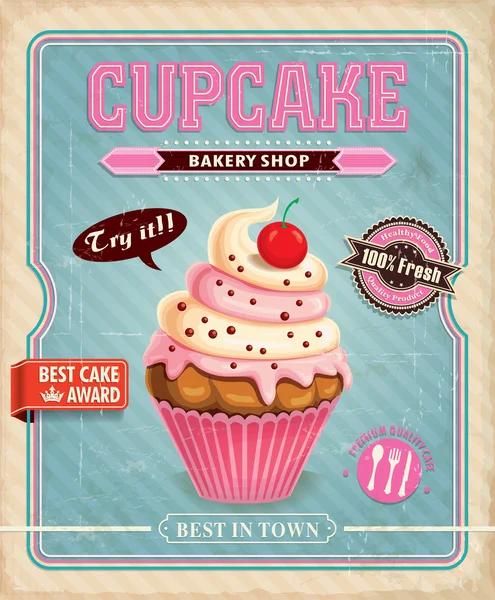 Diseño de póster de cupcake vintage — Archivo Imágenes Vectoriales