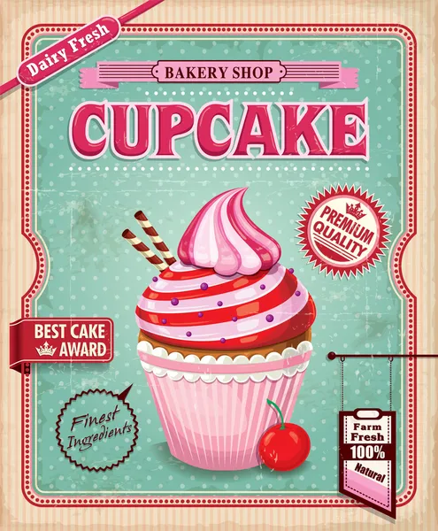 Vintage cupcake poster tasarımı — Stok Vektör
