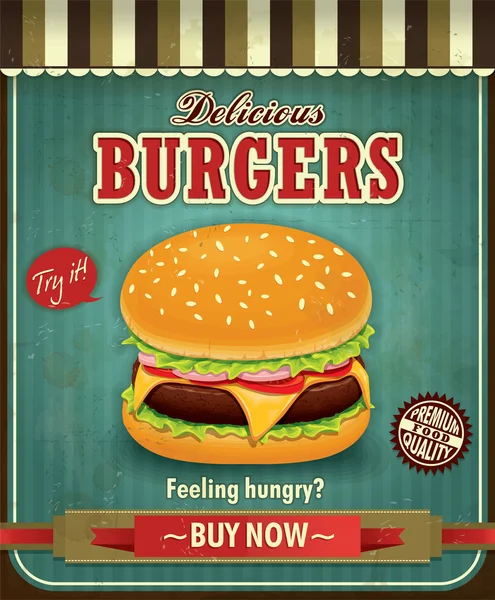 Desain poster burger model lama - Stok Vektor