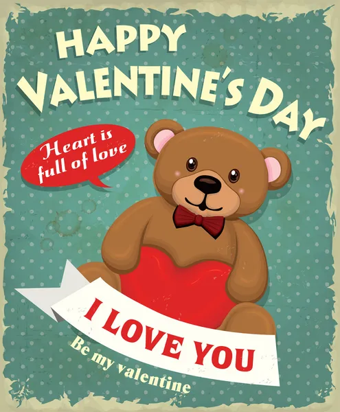 Vintage Valentine poster design with teddy bear — Stock Vector