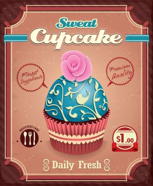 Vintage cupcake poster tasarımı