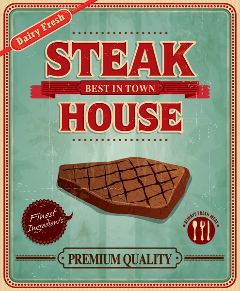 Vintage steak house poster tasarımı — Stok Vektör