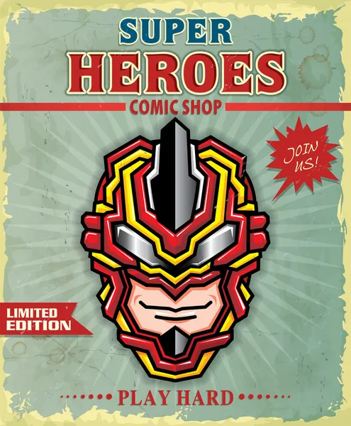 Diseño de póster de tienda de historietas Vintage Super hero — Vector de stock