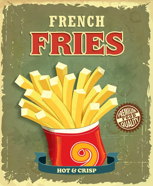 Vintage francês fritas poster design — Vetor de Stock