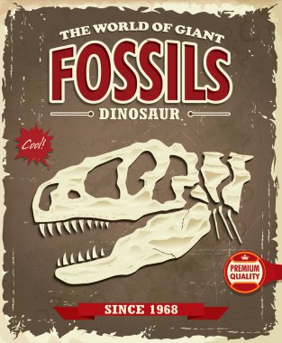 Vintage dinozor fosil poster tasarımı