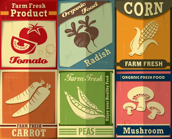 Vintage farm frisch set poster design — Stockvektor