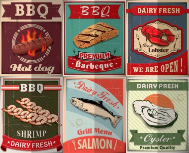 Vintage Barbekü poster tasarım seti