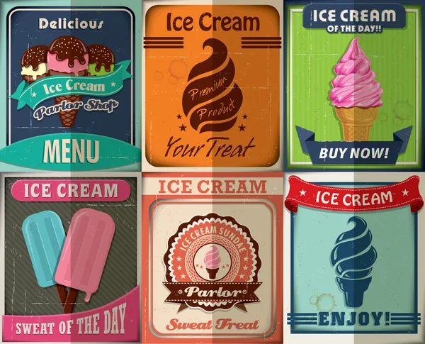 Conjunto de diseño de póster de helado vintage — Vector de stock