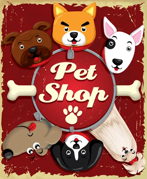 Vintage Pet shop poster design — Stock Vector