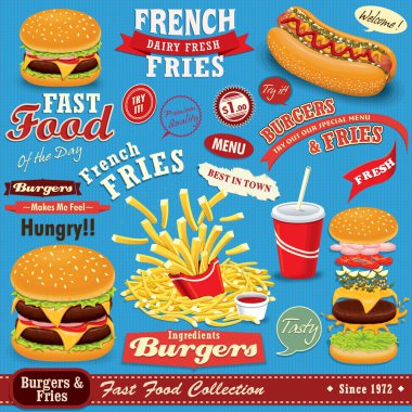 Vintage fast food poster tasarımı ayarla