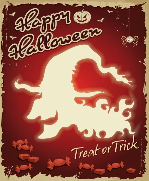 Vintage Halloween poster set design con strega — Vettoriale Stock