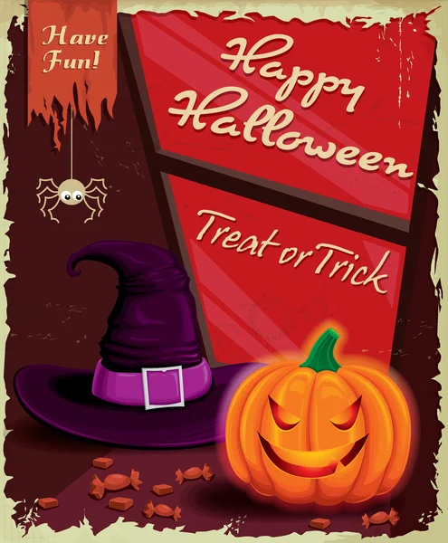 Vintage halloween poster set design mit hexe — Stockvektor