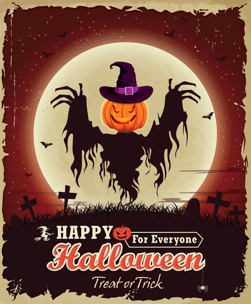 Poster vintage halloween scenografia — Vettoriale Stock