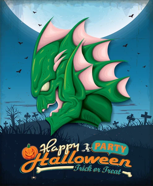Design de conjunto de cartaz de Halloween vintage com criatura do pântano — Vetor de Stock