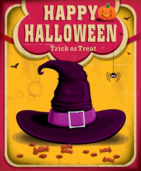 Diseño de póster de Halloween vintage con sombrero de bruja — Vector de stock