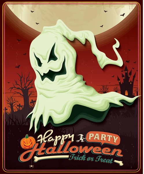 Vintage Halloween poster design con fantasma — Vettoriale Stock