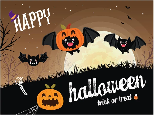 Vintage Halloween Affiche Design Avec Chauve Souris Vectorielle Jack Lanterne — Image vectorielle