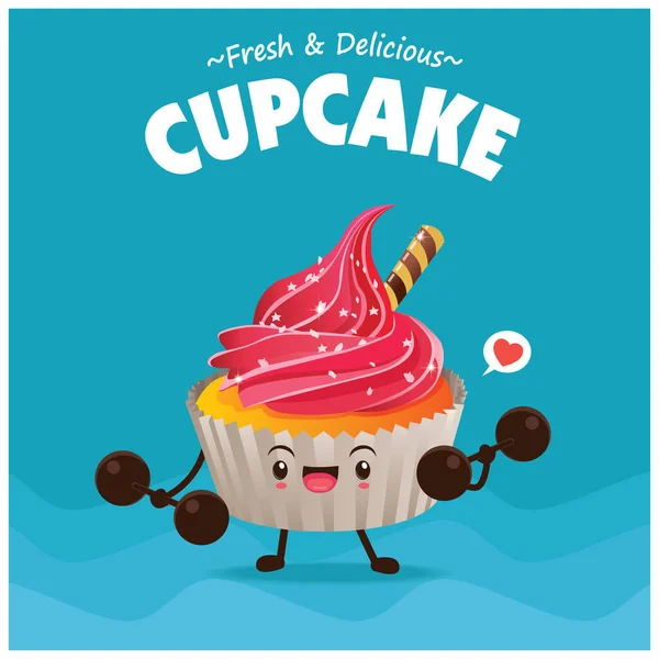 Diseño Póster Comida Vintage Con Carácter Cupcake Vector — Vector de stock