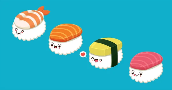 Szüreti Nyári Poszter Ebi Sushi Karakterrel Pálmafával — Stock Vector
