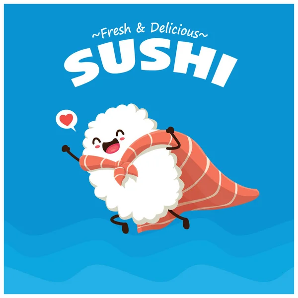 Diseño Póster Comida Japonesa Vintage Con Carácter Sushi Maguro Vectorial — Vector de stock