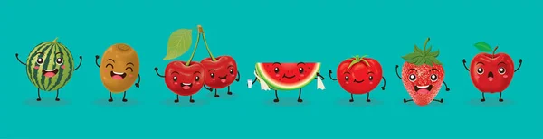 Vintage Food Poster Design Fruits Character — Stockvektor