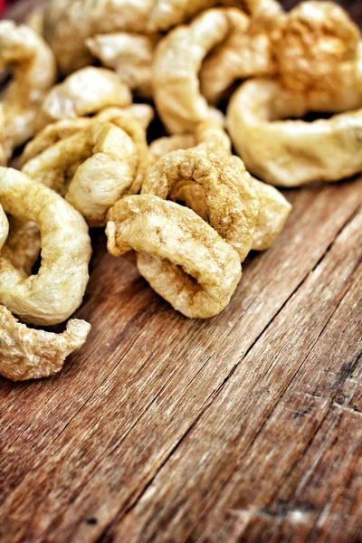 Fried Pork Skin on wood — Stock Photo, Image