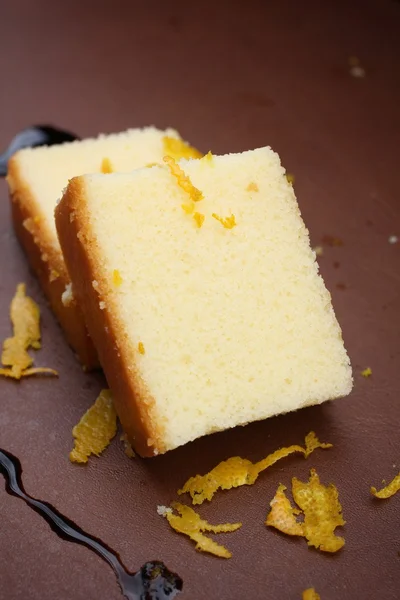 Butter cake chocolate sauce — Stock Photo, Image