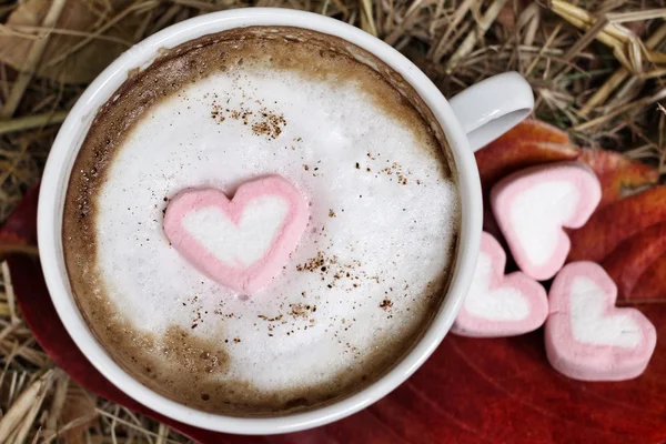 Hot chocolate with heart pink marshmallow