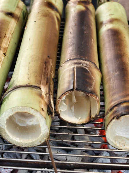 Rice roasted in bamboo — Stock Photo, Image