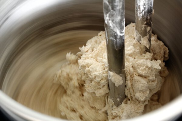 dough in electric mixer