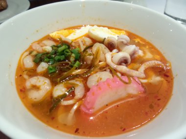 rode en gele kust houten huizen in Noorwegen met meeuwen nesten op daken 