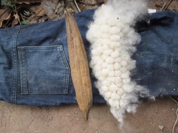 Baumwolle auf Vintage Jeans — Stockfoto
