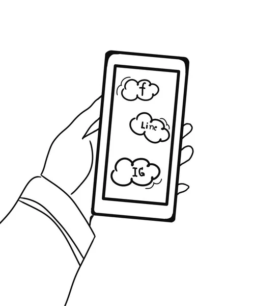 Applicazione Gioco Smart Phone Sulla Linea Mano Illustrazione Stile Art — Foto Stock