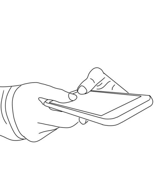 Smartphone Auf Der Hand Linie Kunst Doodle Stil Illustration — Stockfoto