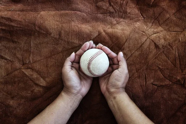 Honkbal Hand Oude Bruine Achtergrond — Stockfoto