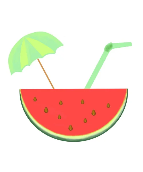 Illustratie Van Watermeloen Zomer Fruit Drinken Rietjes Drinken — Stockfoto