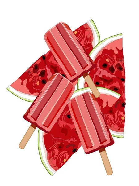 Illustration Red Watermelon Summer Fruit Icecream — Stock Photo, Image