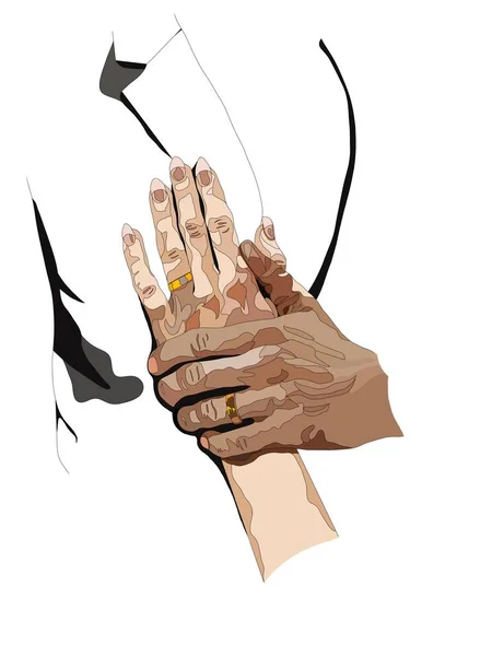 Illustration Von Paar Und Hand Mit Eheringen — Stockfoto