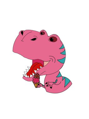 illustration of dinosaur eating icecream on hand