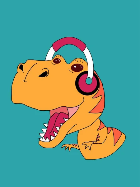 Illustration Dinosaur Headphones Cartoon — Stockfoto