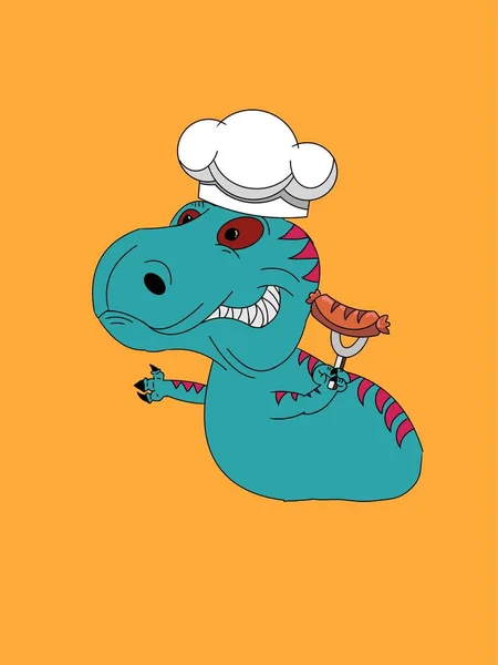 Illustration Dinosaur Cook Hat Sausage — Stockfoto