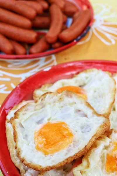 Zamknij Smażone Śniadanie Jajeczne — Zdjęcie stockowe