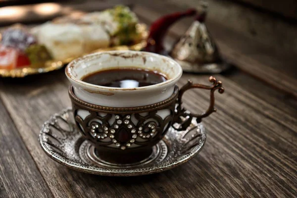 Indian Desserts Hot Black Coffee — Stock Photo, Image