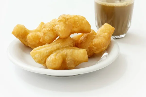 Donuts Youtiao Com Café Manhã Quente Comida Chinesa — Fotografia de Stock