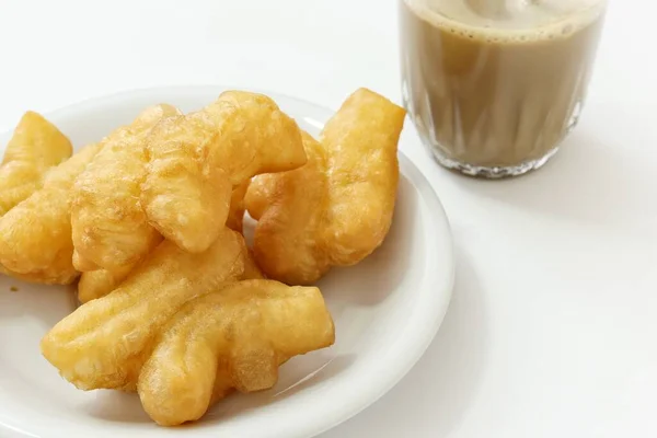 Youtiao Donuts Con Café Caliente Desayuno Comida China — Foto de Stock