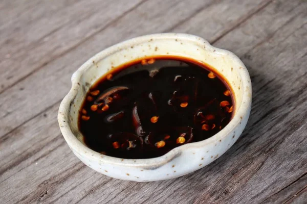 Salsa Soia Nera Peperoncino — Foto Stock