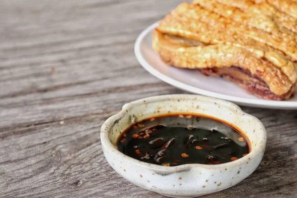 Vientre Cerdo Crujiente Salsa Soja Negra Comida China — Foto de Stock