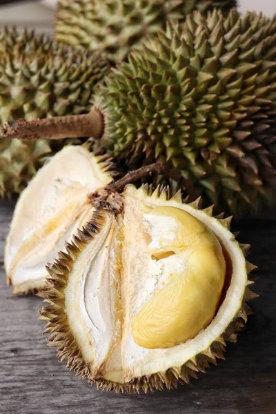 Durian Tropical Fruit Wood Background — Stock Photo, Image