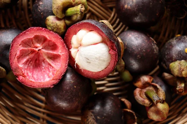 Fresg Mangosteen Owoców Tropikalnych Lato — Zdjęcie stockowe